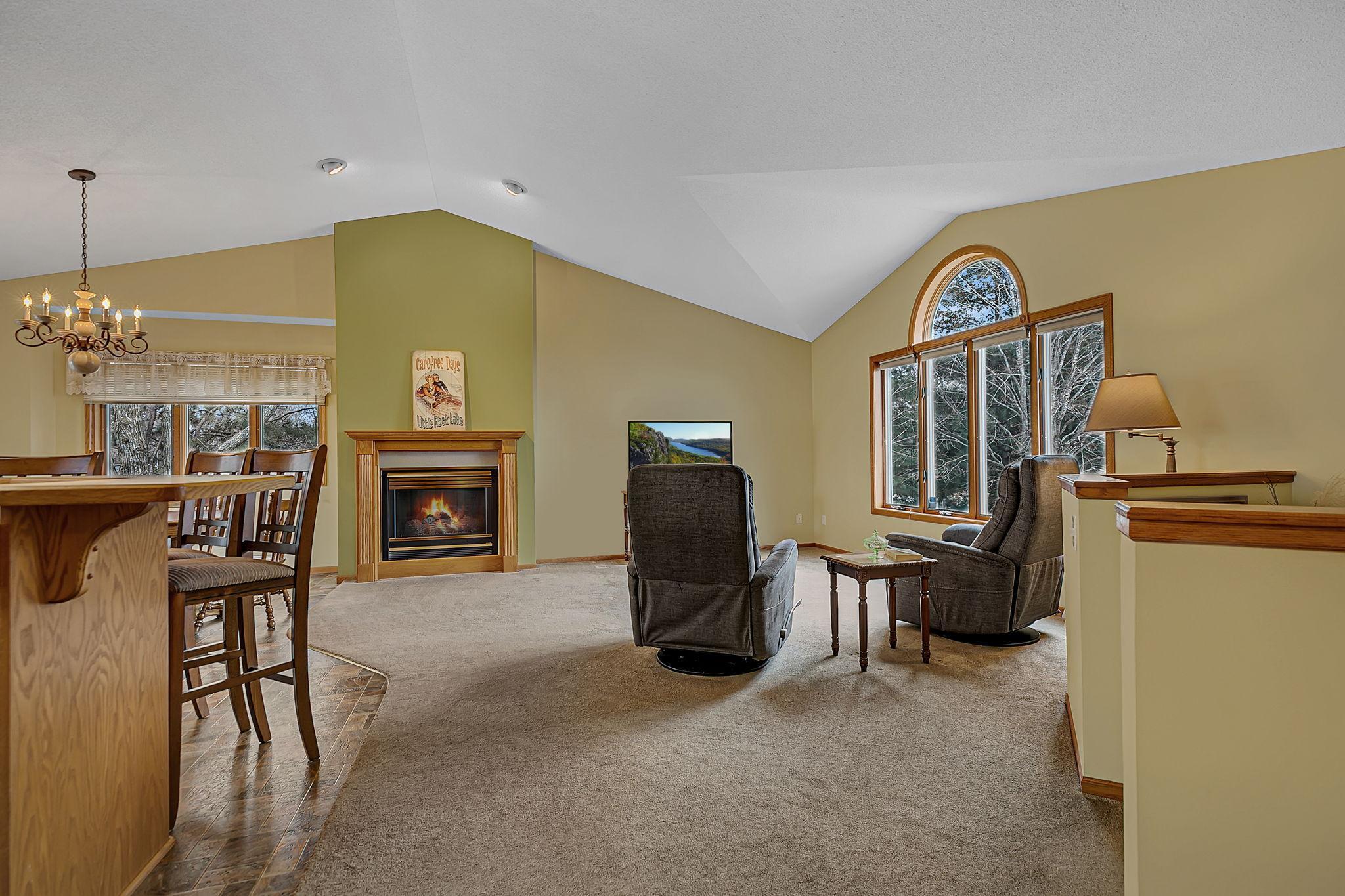 Fireplace provides a cozy focal point.