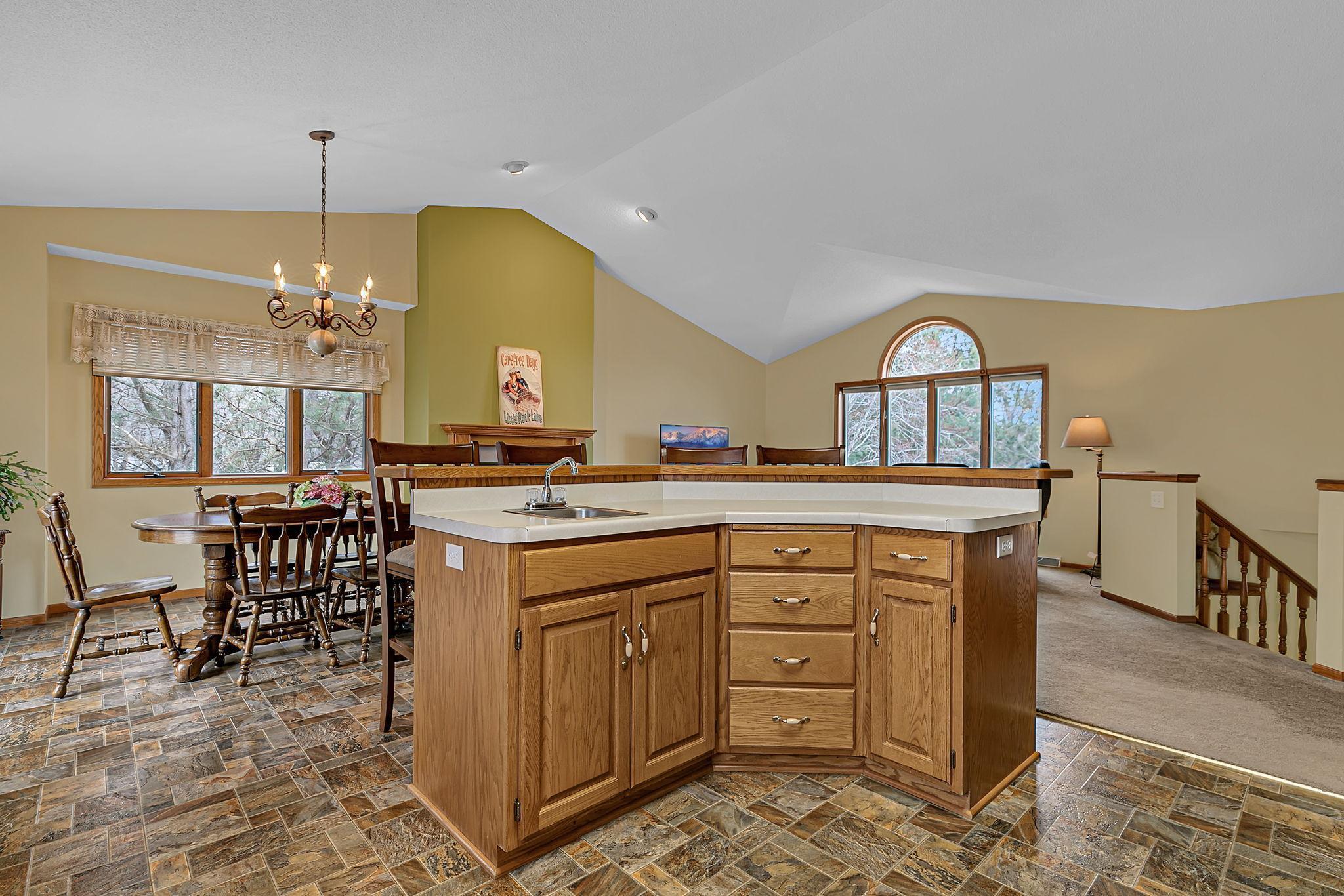 Large center island becomes the heart of the home.