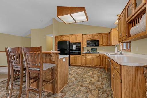Vaulted ceilings enhance the homeâs spacious and airy feel.