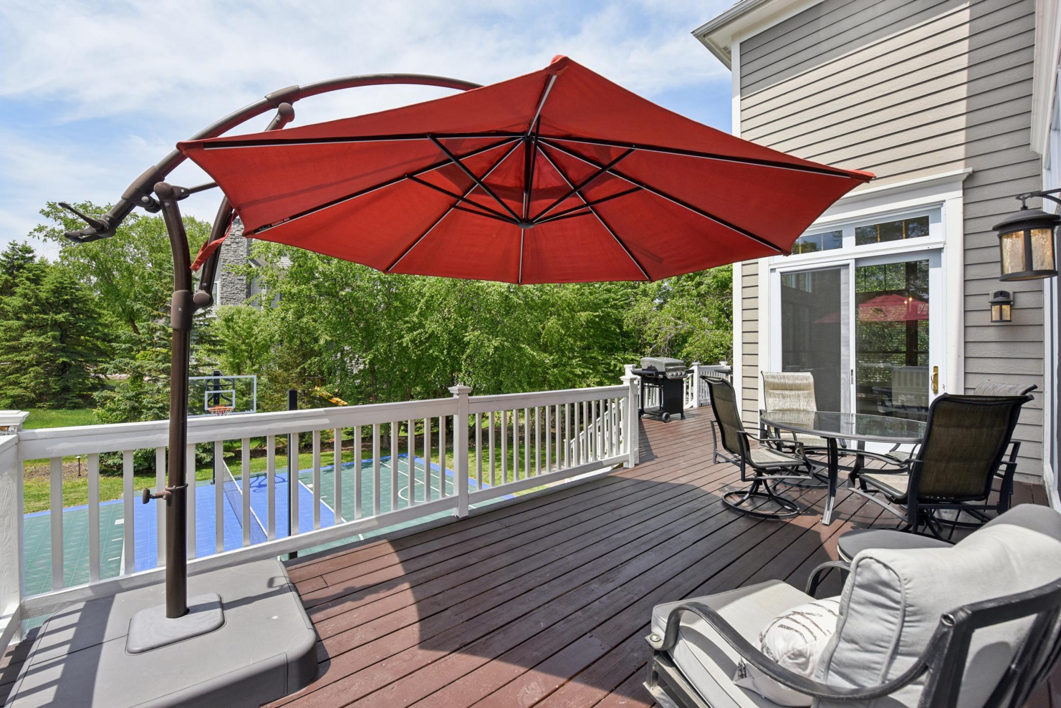 Spacious deck overlooking at the sports court