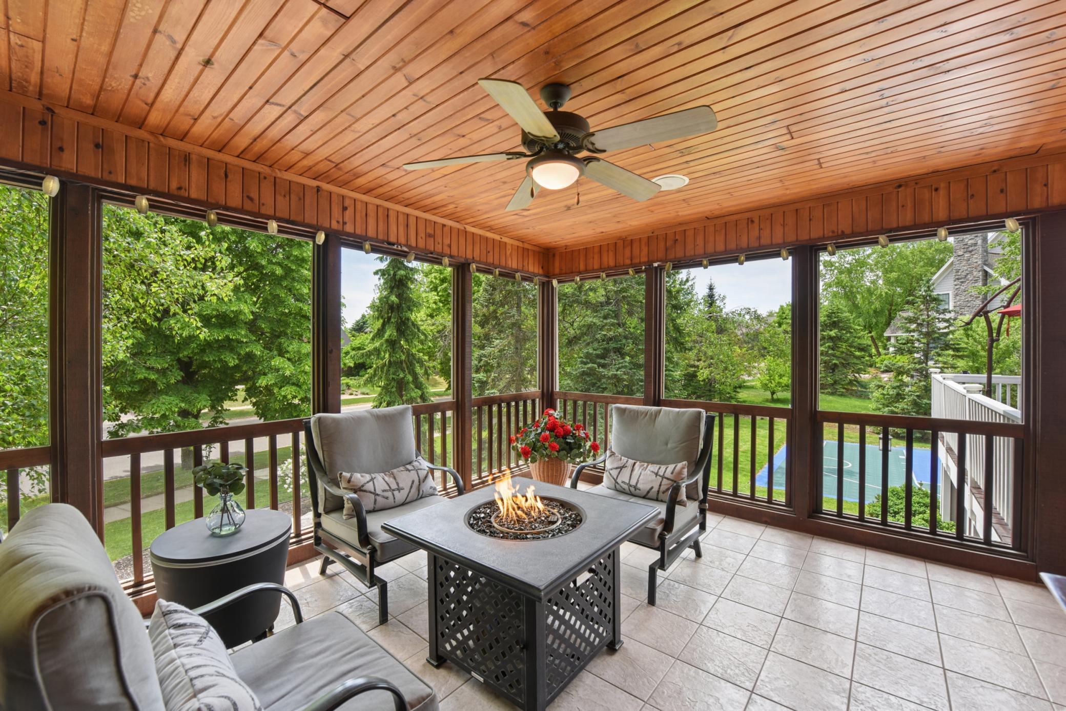 Screened porch overlooking at the sports court