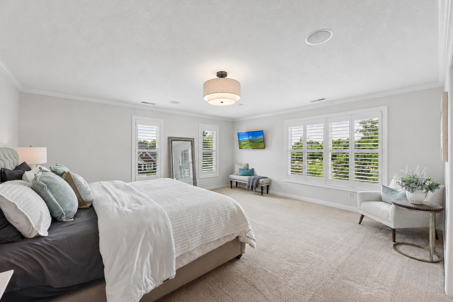 Windows with plantation shutters