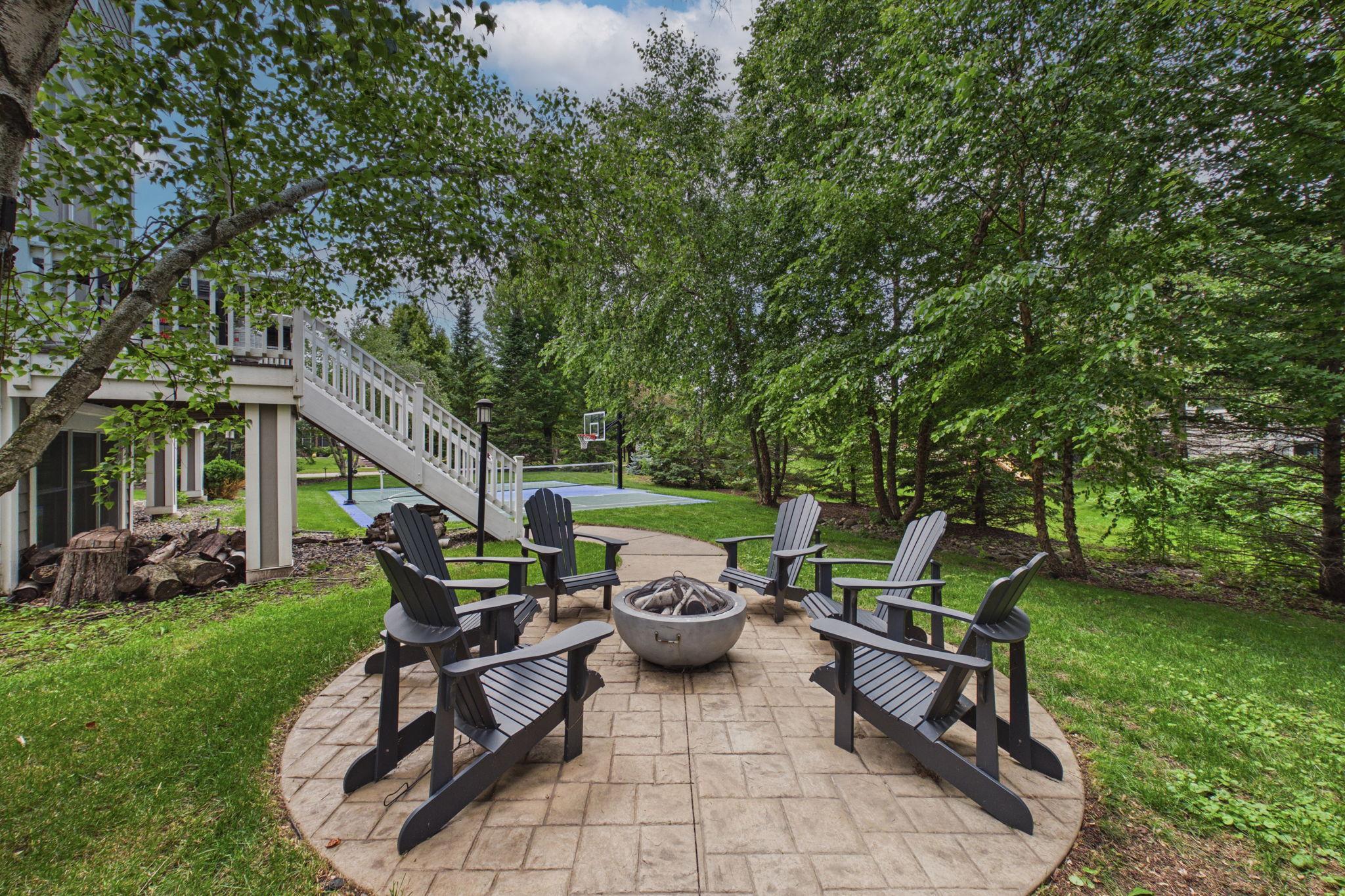Beautiful backyard patio with firepit