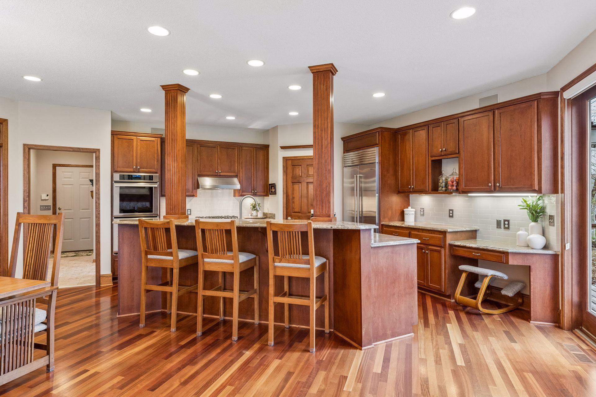 Beautiful gourmet kitchen with abundant cabinetry and counter space.