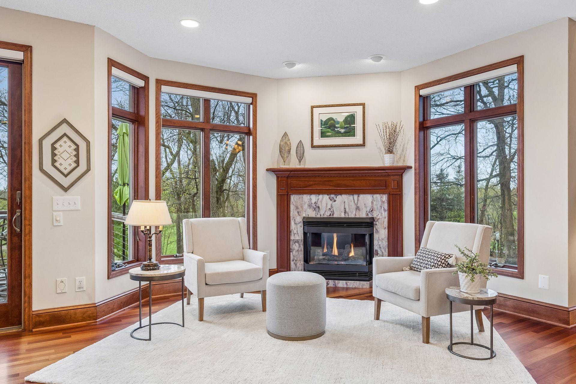Inviting space to simply relax by the fire, read a book or enjoy a morning coffee.