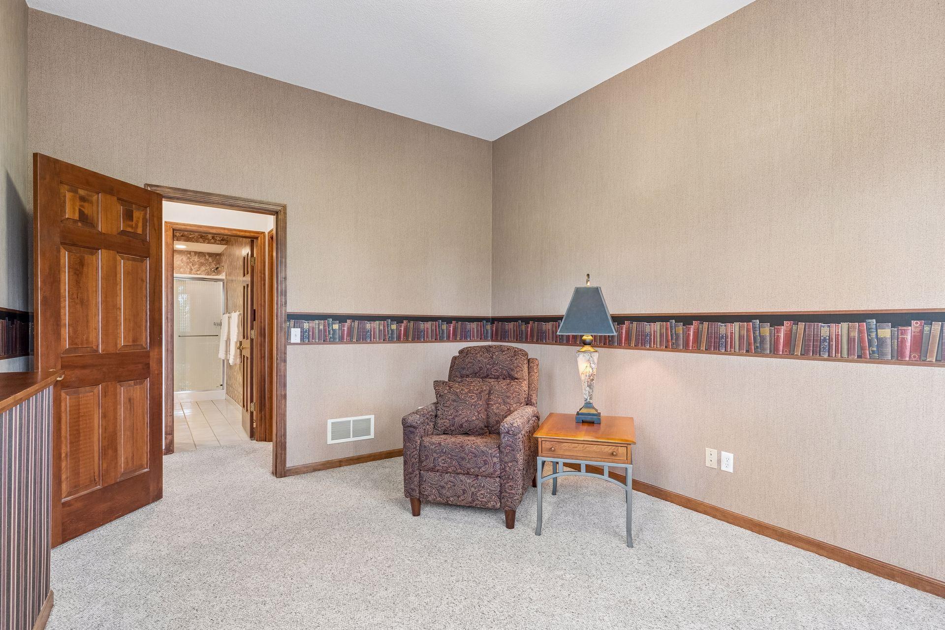 A second view of the lower level in-home office/flex room.