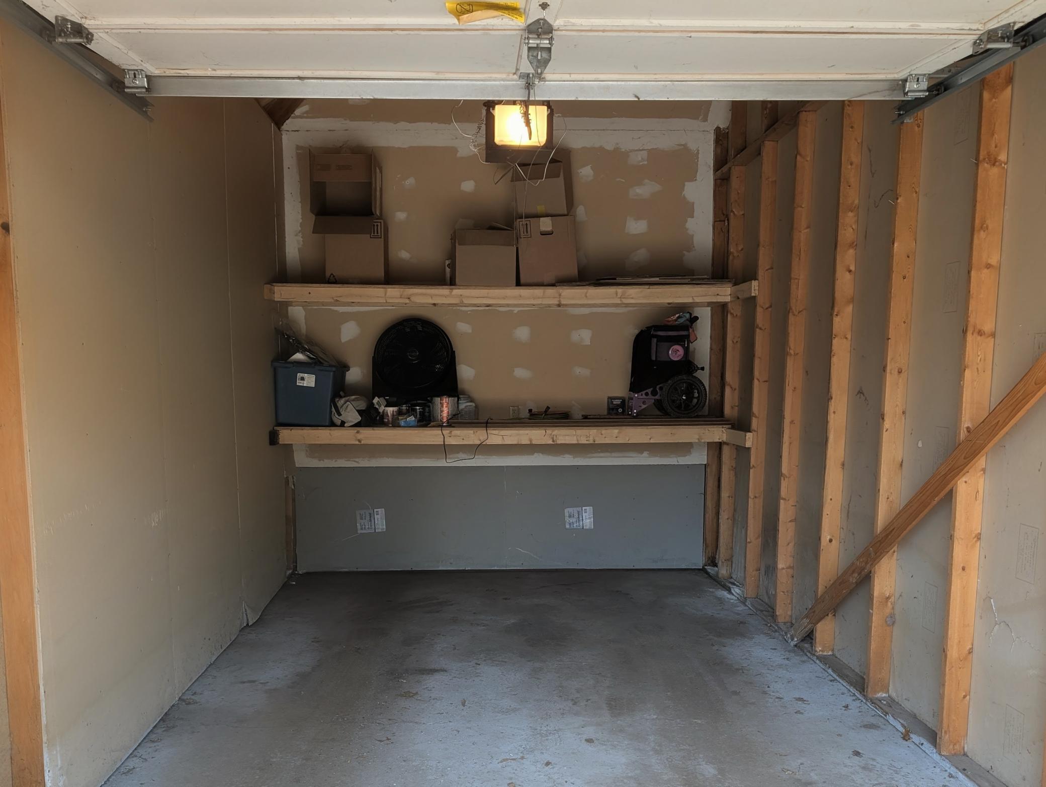 Built in storage shelves in the garage