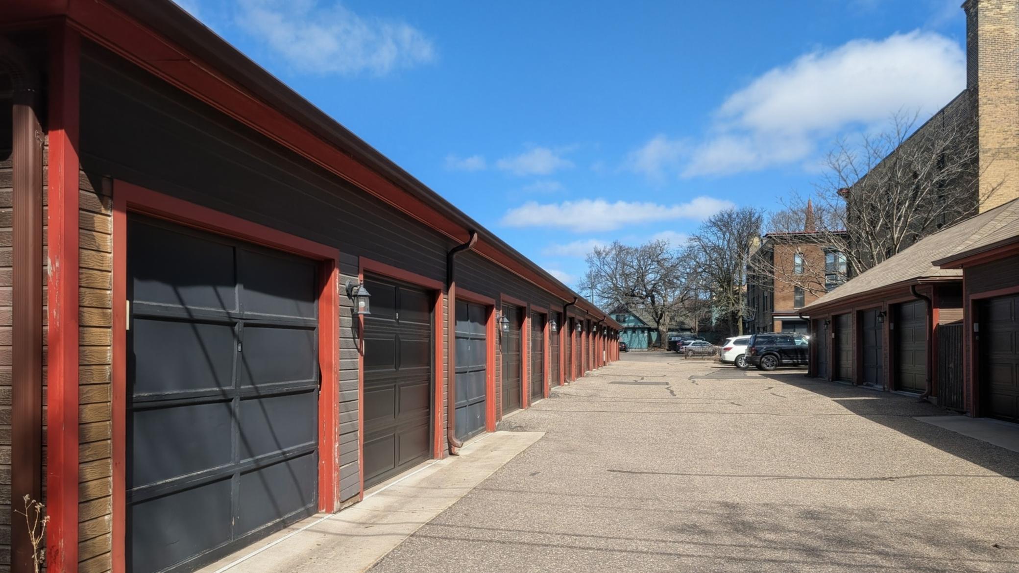 View of condo building from garage