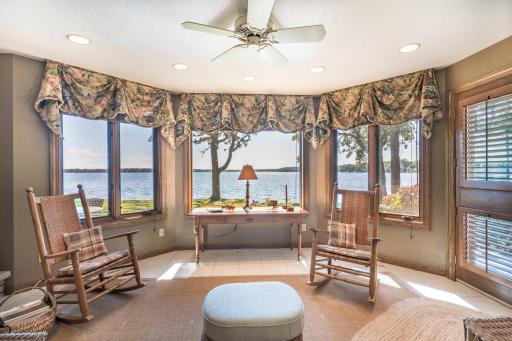 views of family room to lake side and entrance to lake.