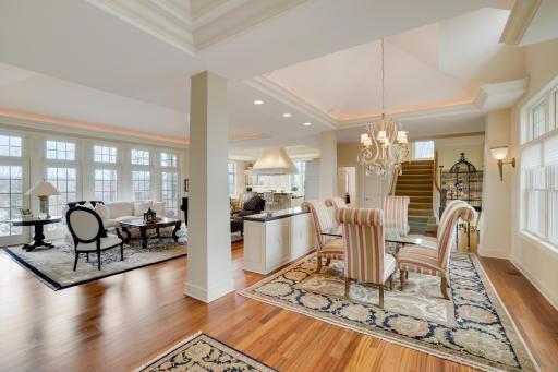 10 foot ceilings with detailed ceilings, transom windows for additional light.
