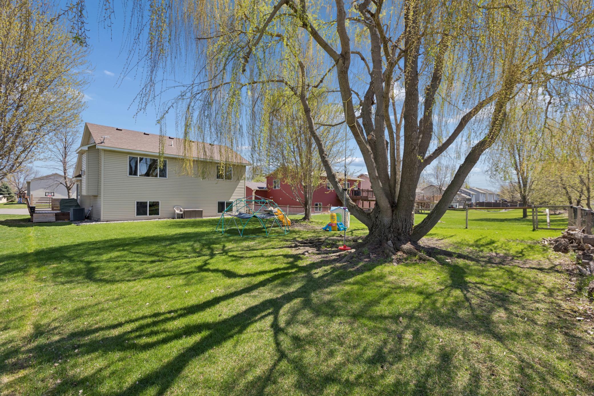 Another view of this amazing yard. Plenty of space to run, play or garden. Your own Raspberry Bushes along the south side of the garage.