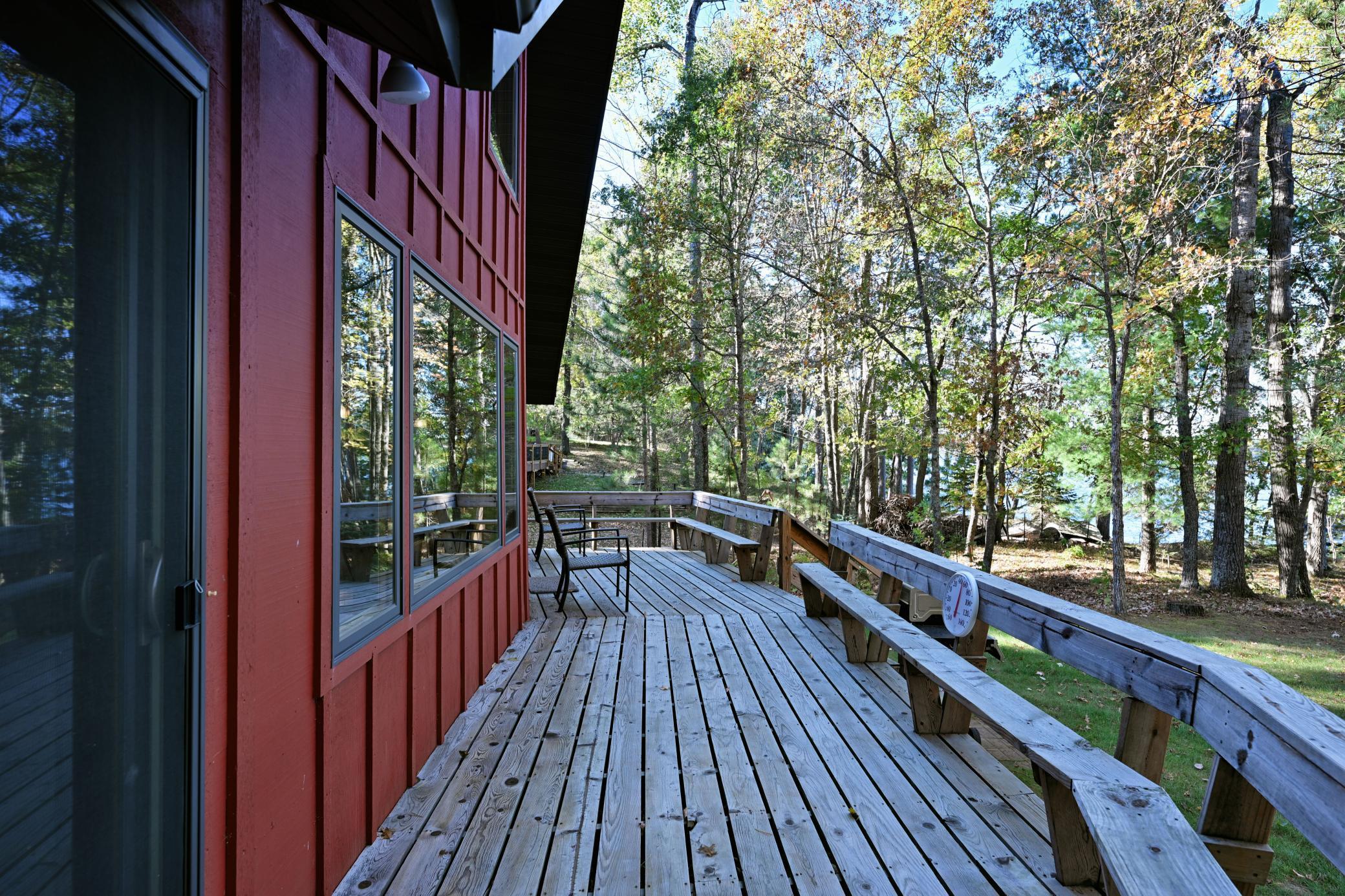 The 34-foot long deck has abundant space for large dining groups or quiet lakeside cocktails.