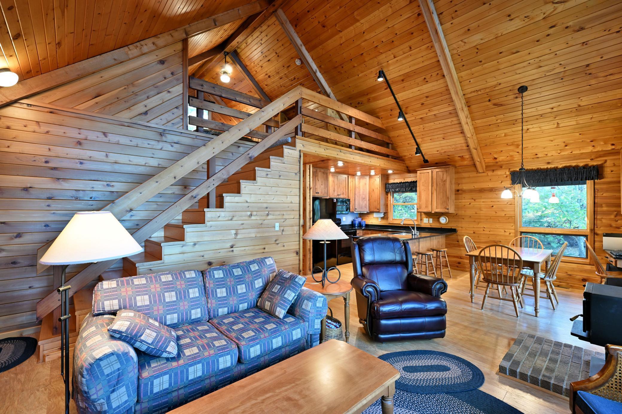 Wood plank walls and ceiling create a true Northwoods atmosphere.