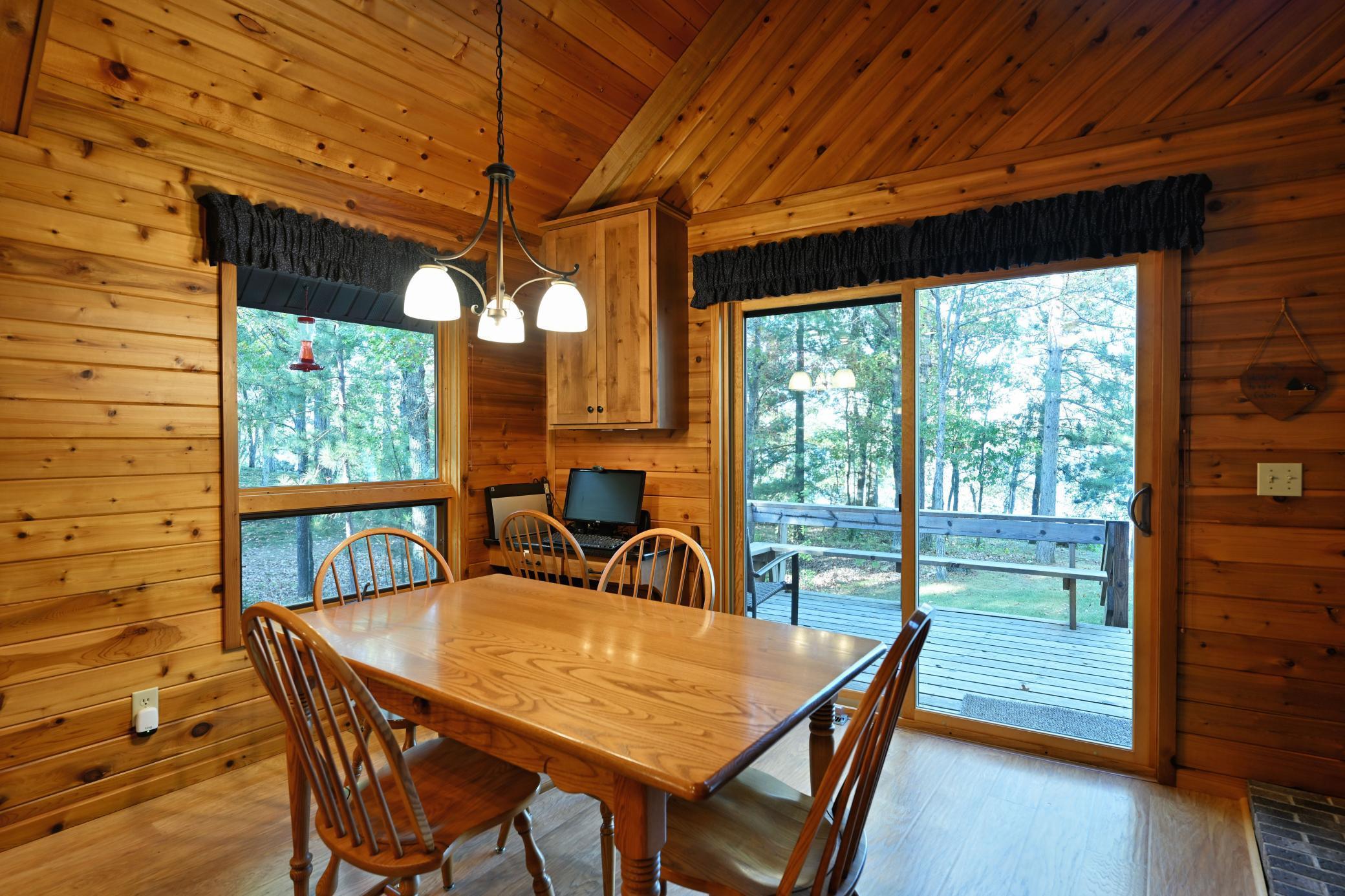 The dining room has lake views as well and can accommodate small or large groups.