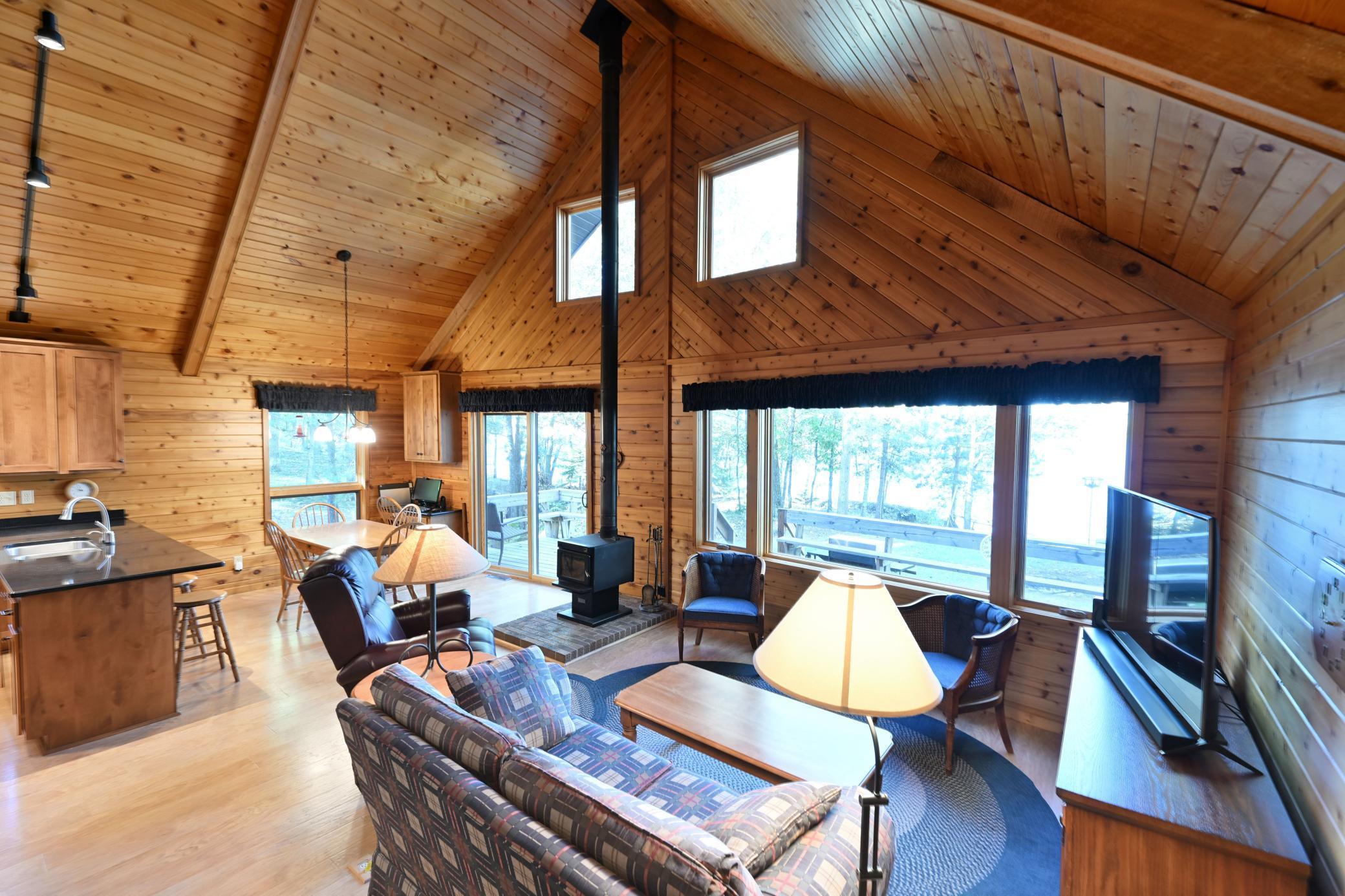 A 34-foot deck runs along the front of the cabin.