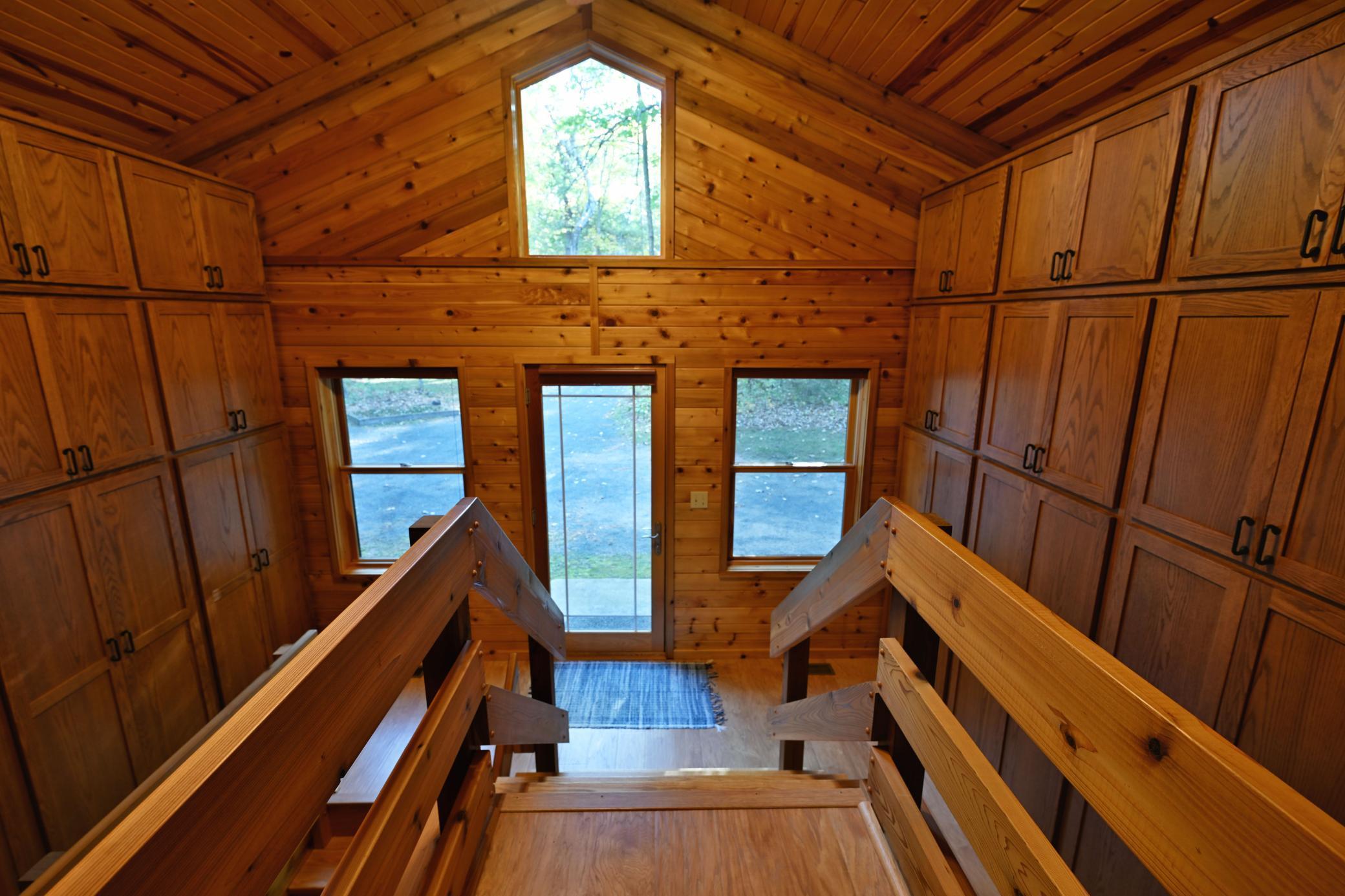 The entrance to the cabin has incredible storage.