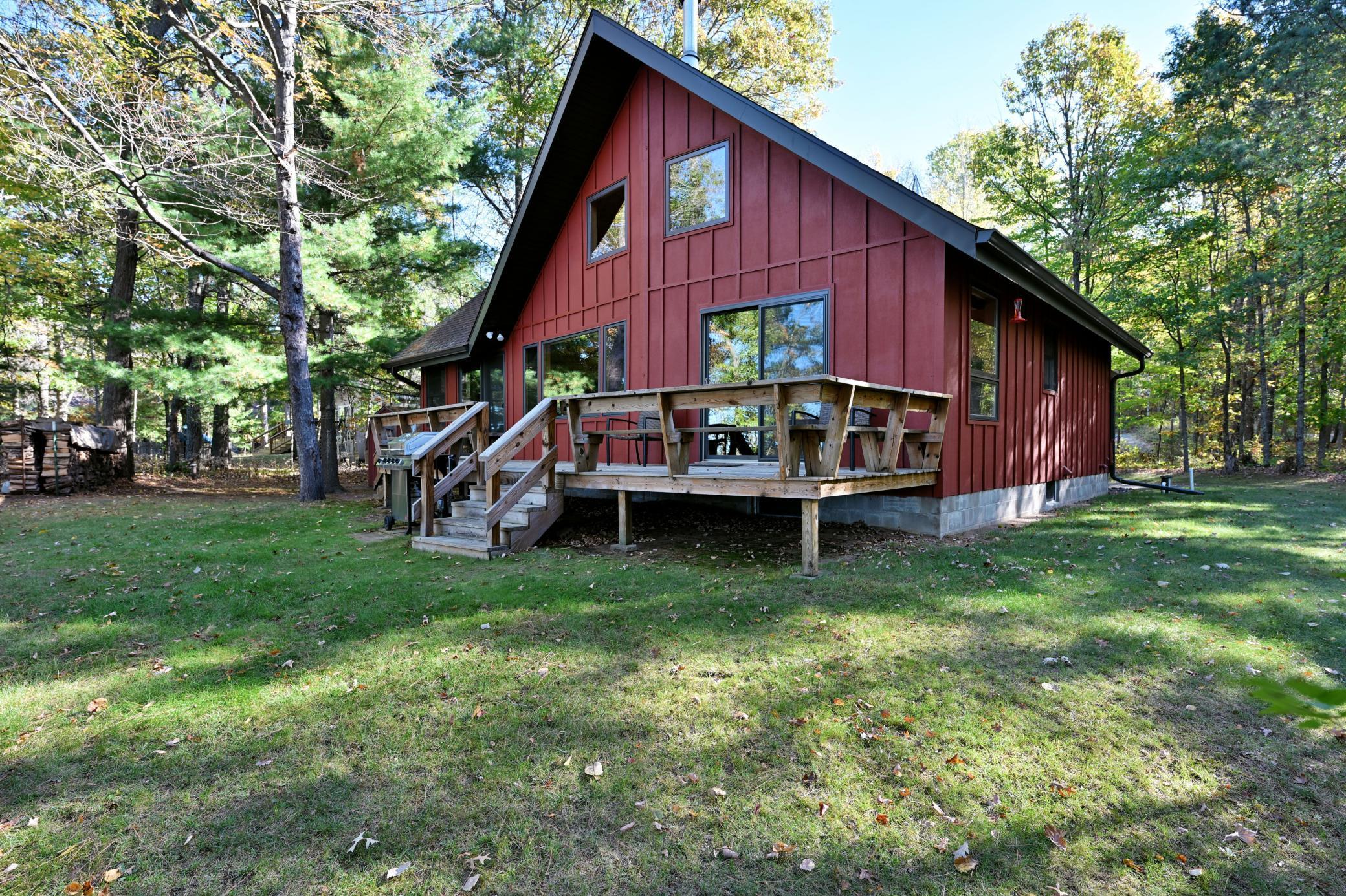 The cabin has board and batten style LP smartsiding.