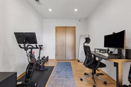 Second bedroom also works well as a home office and personal exercise space.