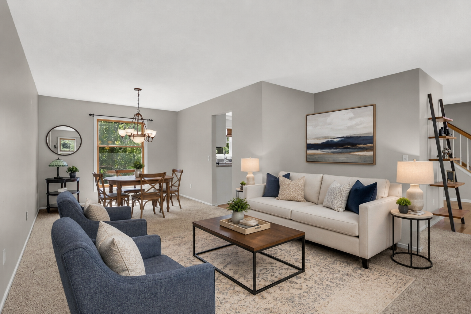 Dining and living room with virtual staging