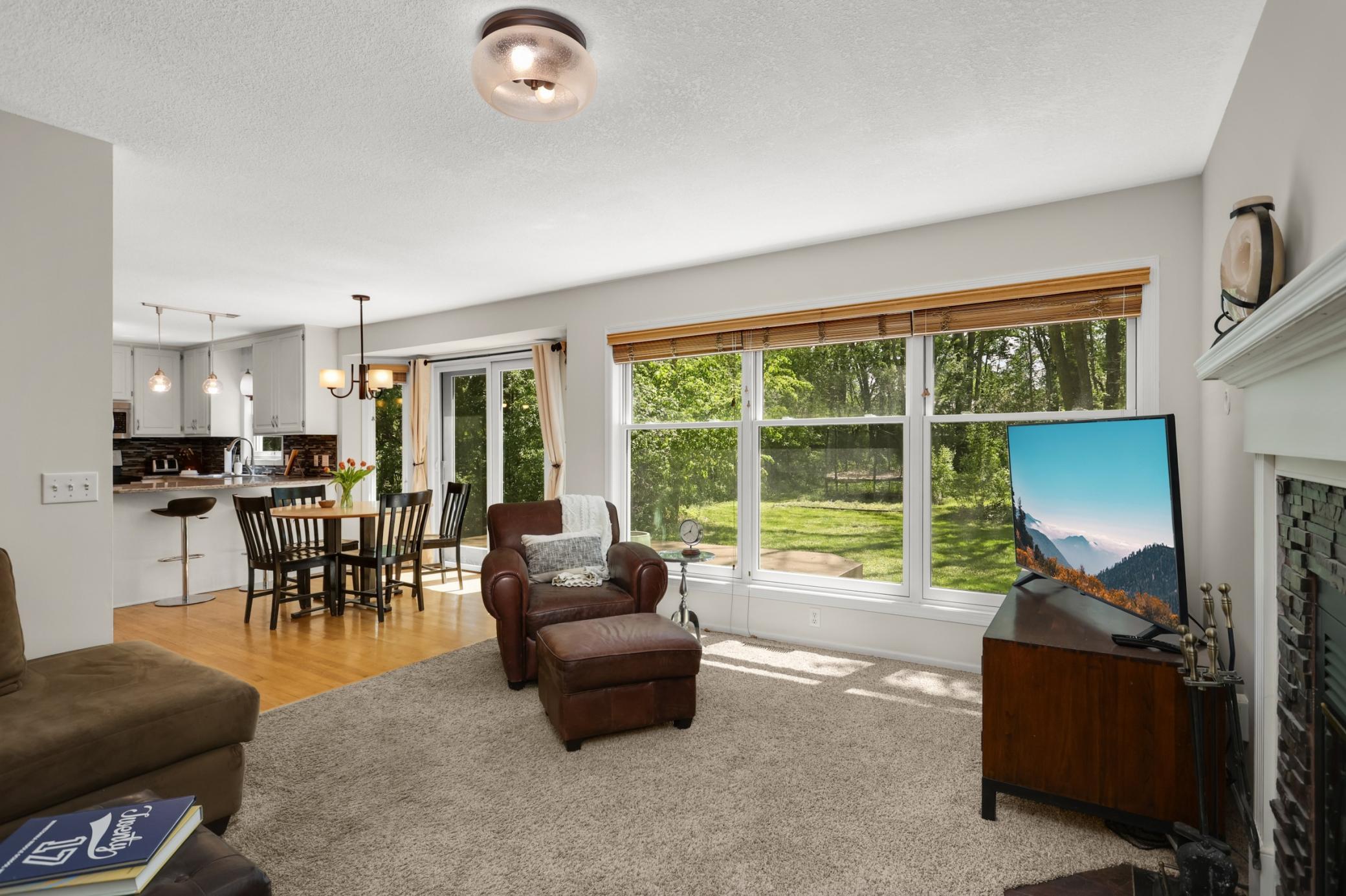 Large windows in main floor family area