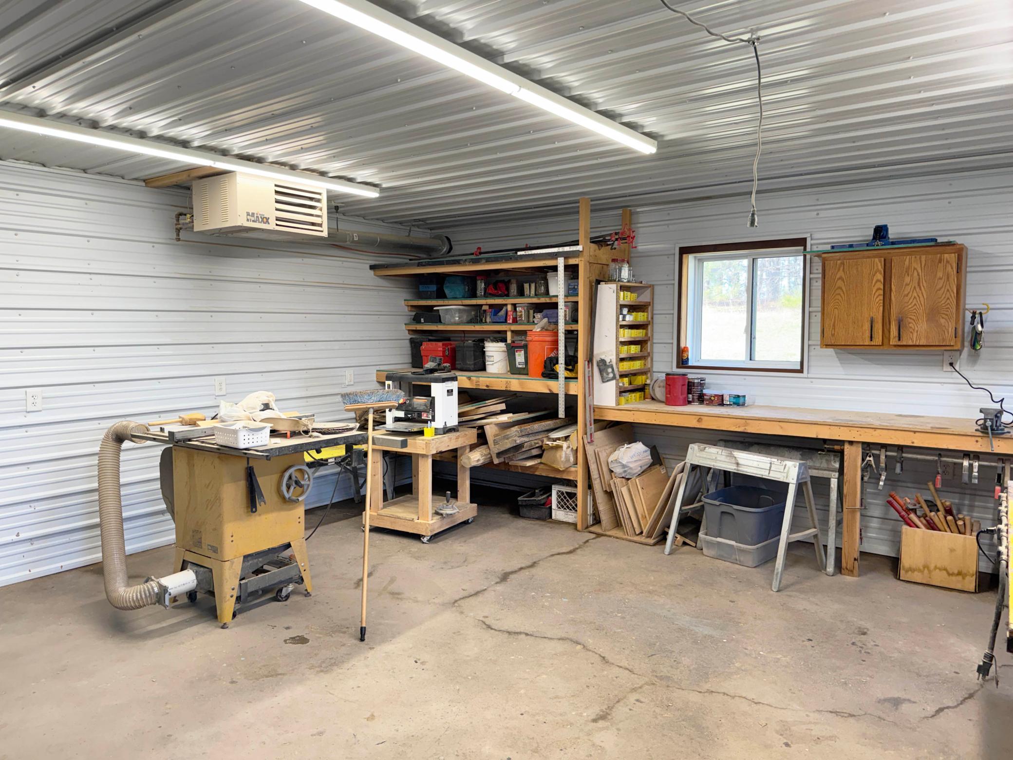 Another angle of the workshop in the pole shed.