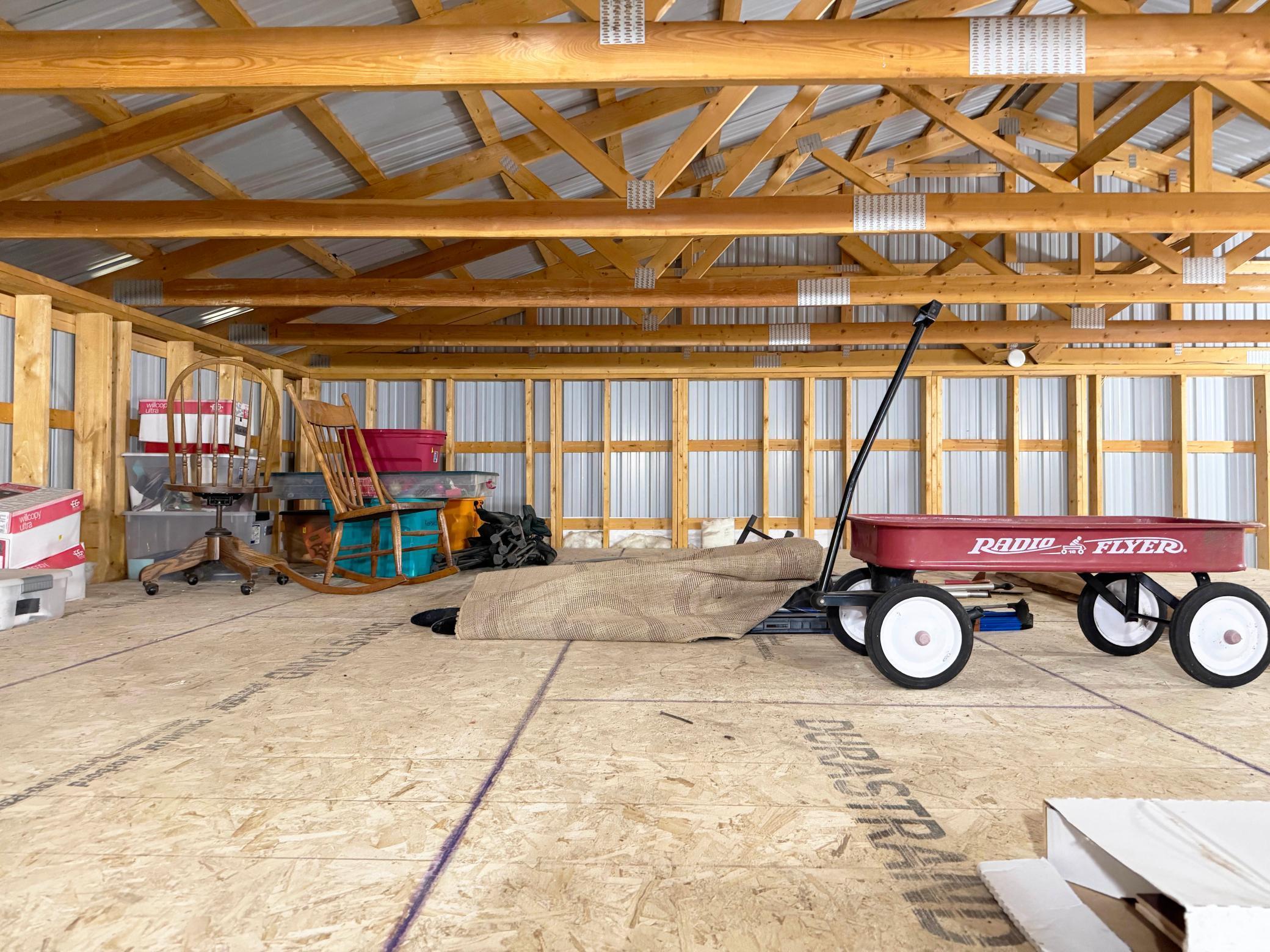 A look at the upper storage area in the pole shed.