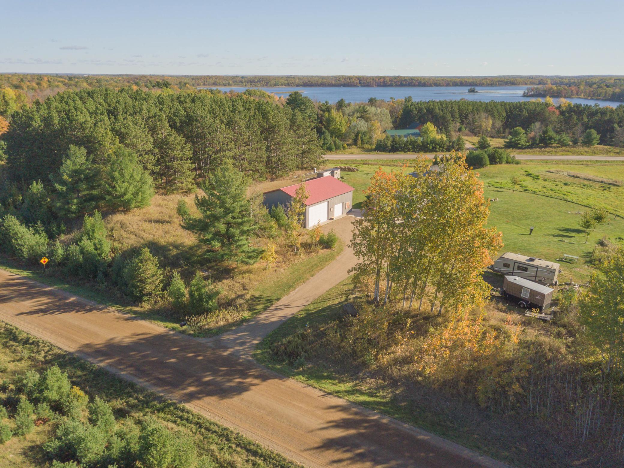 An aerial shot of the property featuring the township road frontage featuring the privacy!