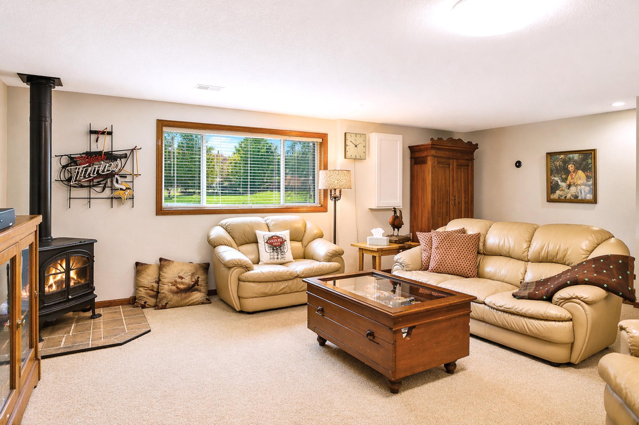 Fantastic basement space with fireplace