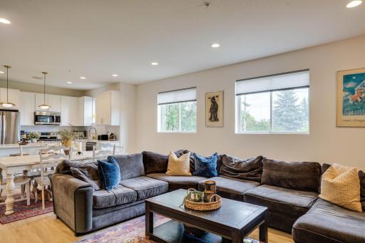 Two double windows in the living/dining rooms.