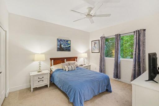 The primary bedroom has a large double closet, windows facing the back yard and a private 3/4 bath.