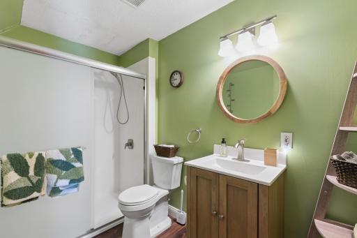 The remodeled lower level 3/4 bathroom is a showstopper! Fun and elegant!