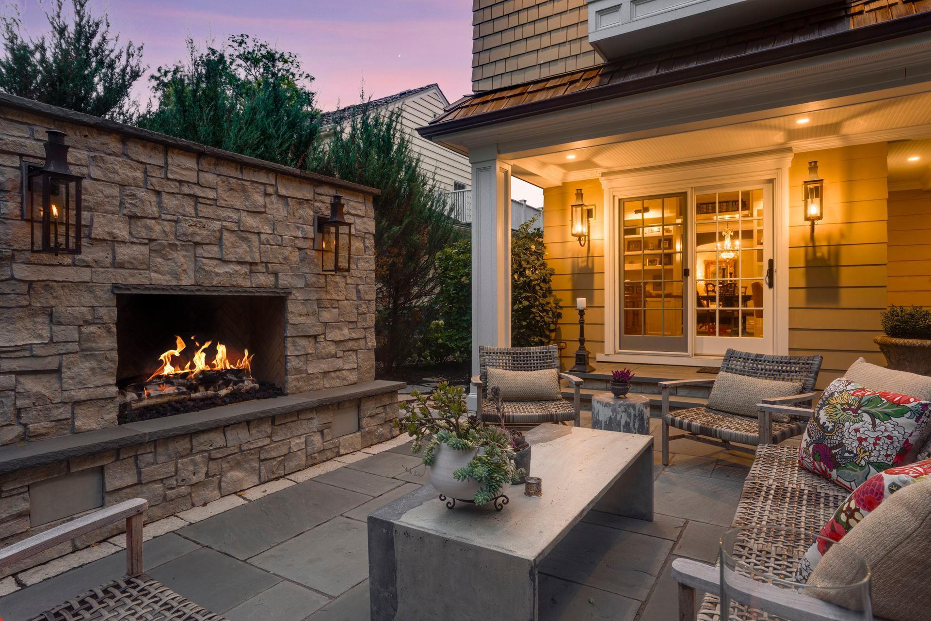 Backyard oasis with cozy wood burning fireplace