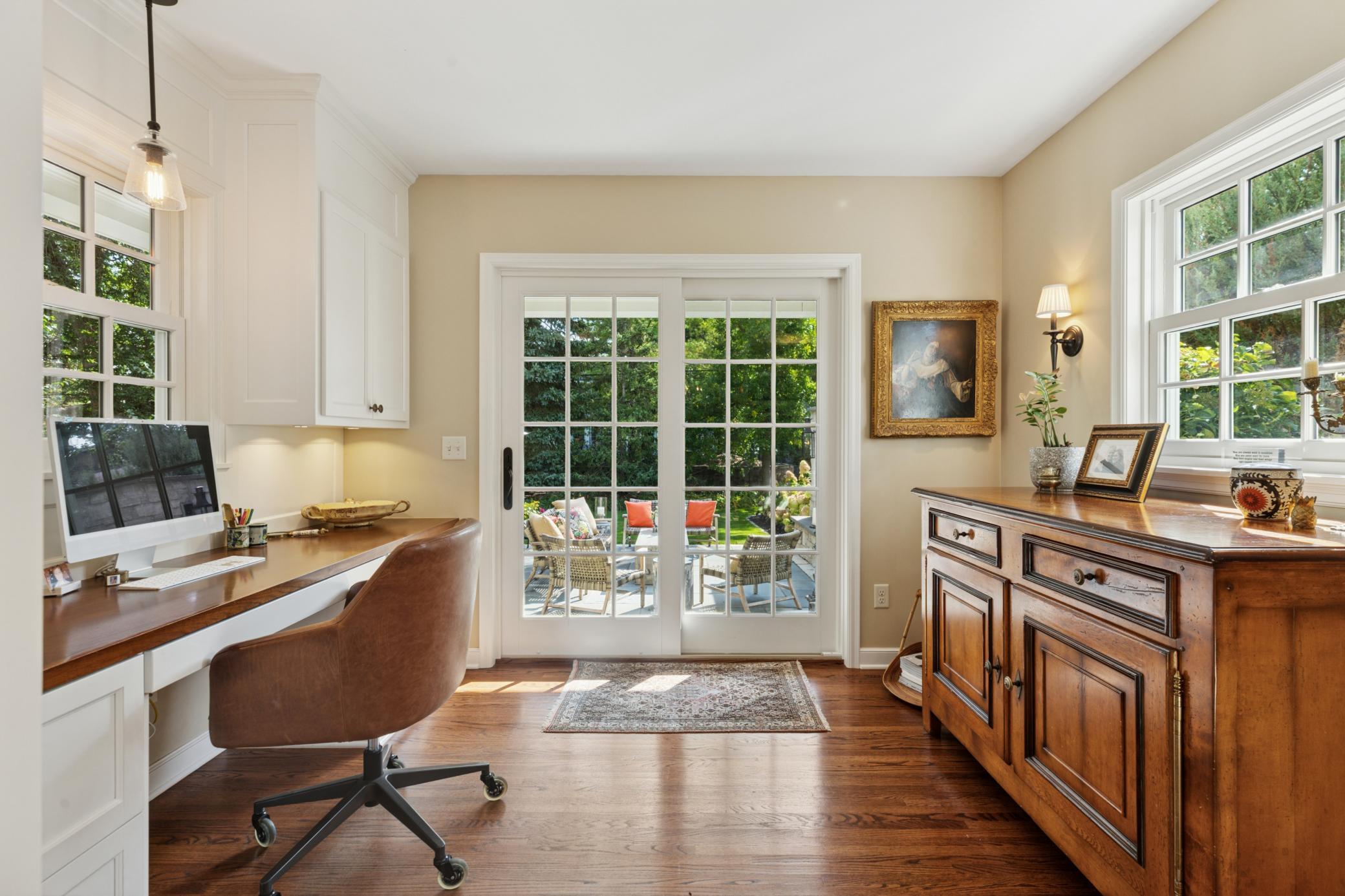 Sliding glass doors leads out to a spectacular outdoor living area