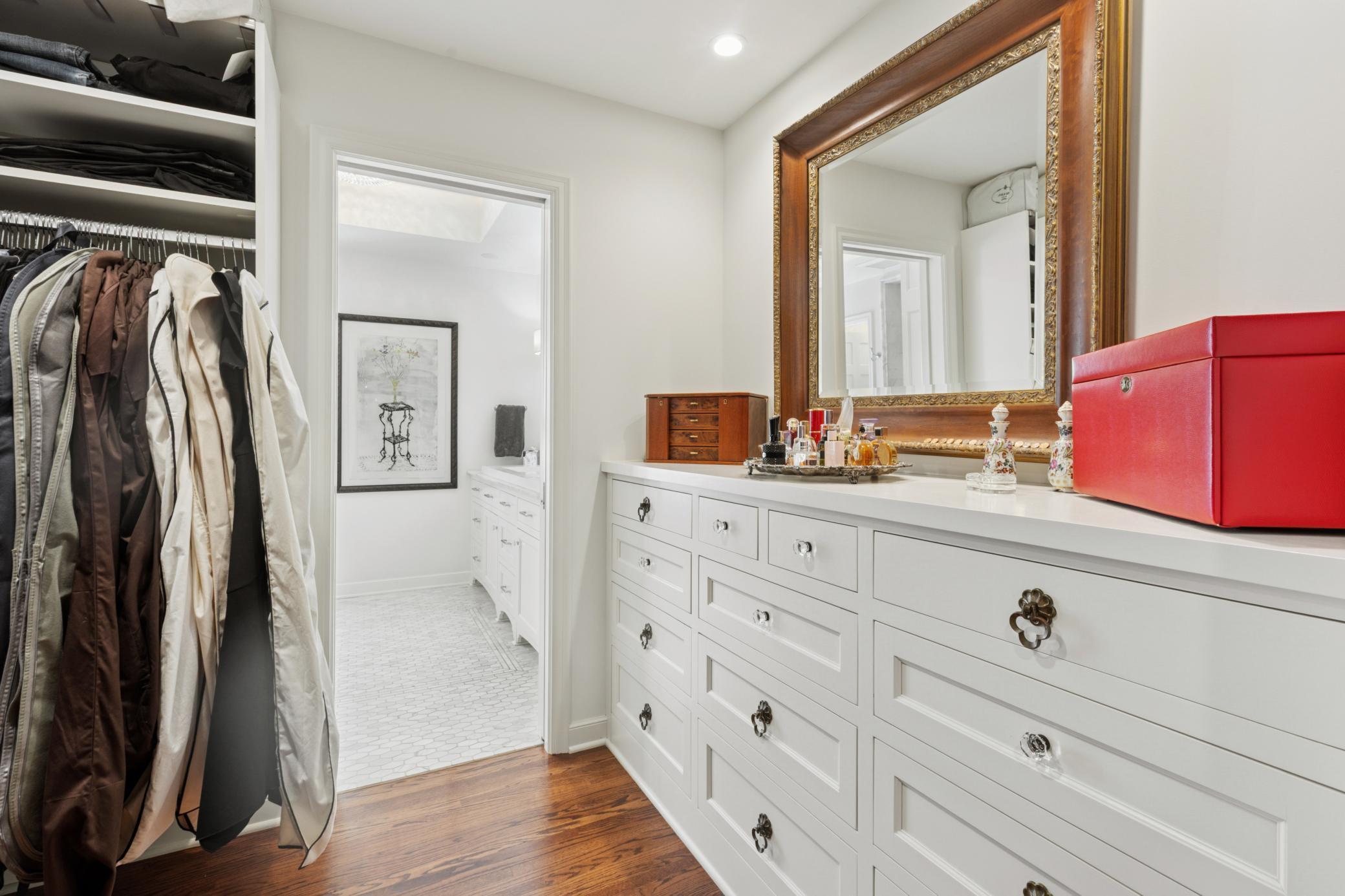 Oversized walk-thru closet with built-ins