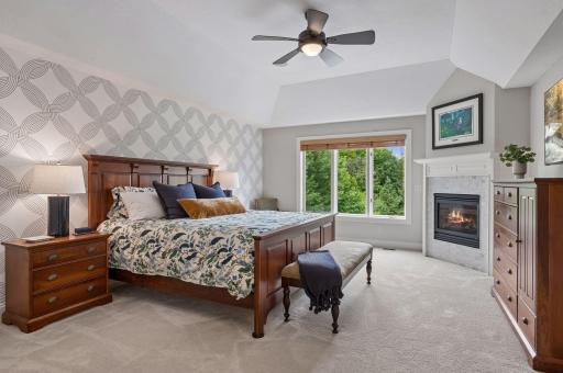 2nd level primary suite with gas fireplace