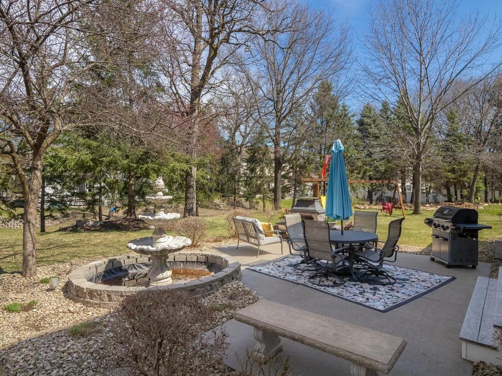 Fountain off the concrete patio