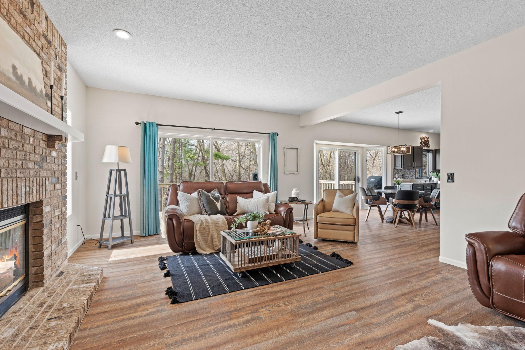 Two sets of double walk out doors to the deck