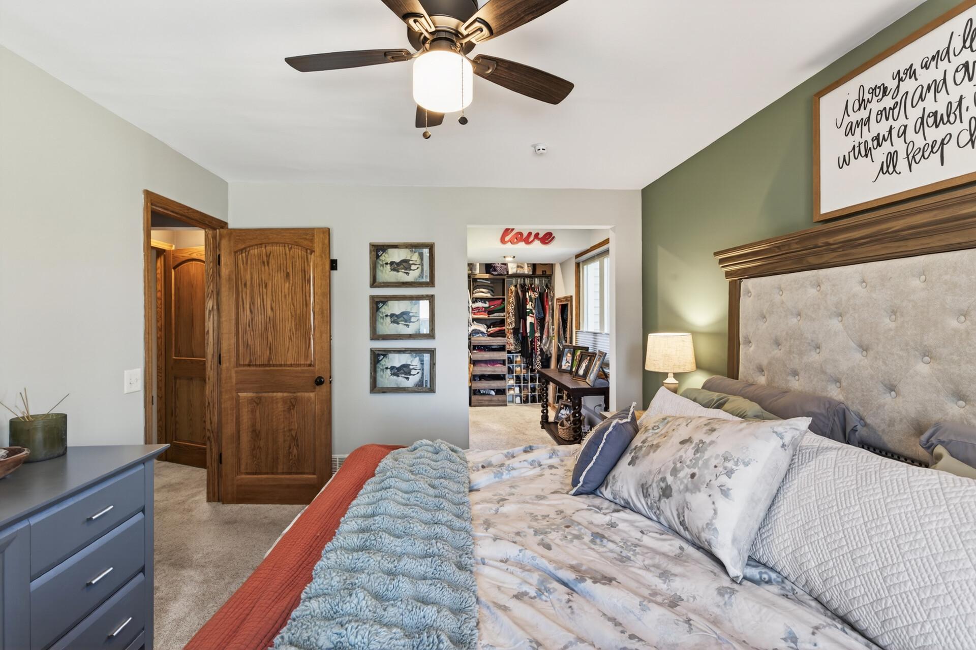 Large walk through closet in the primary bedroom