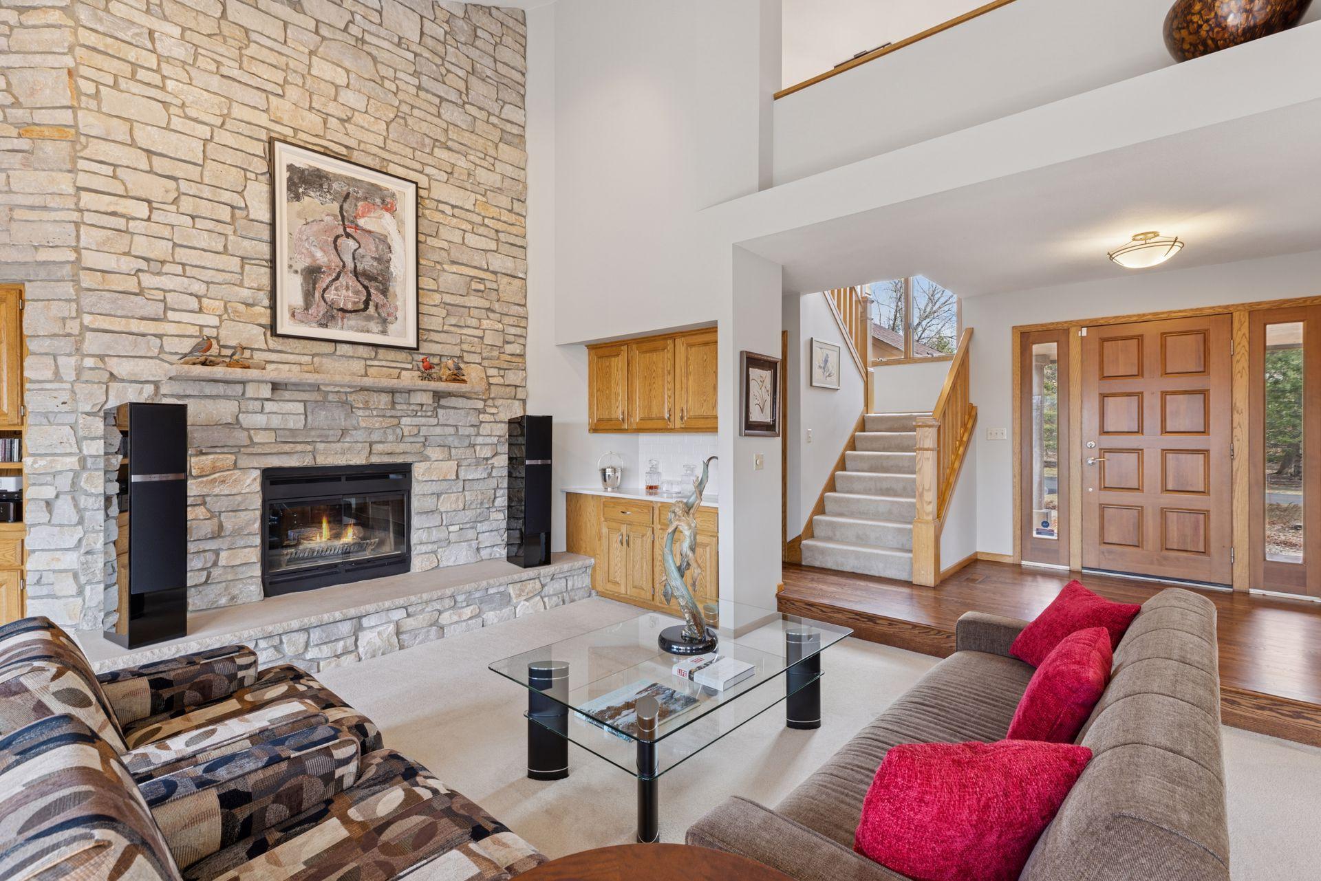 Immaculate stone fireplace
