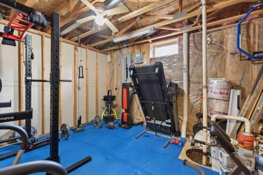 Storage room currently used for a fitness area