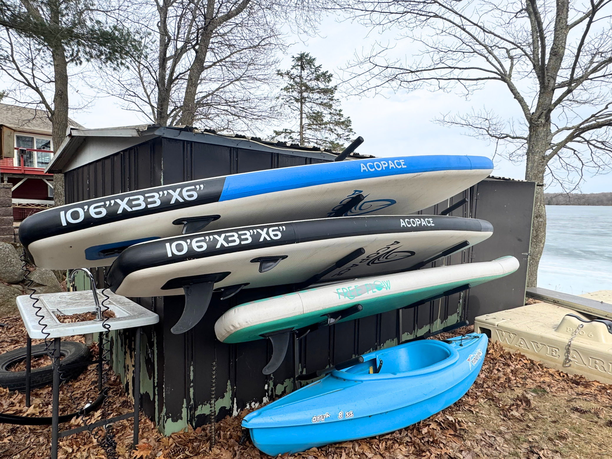 Shed with lake equipment storage.