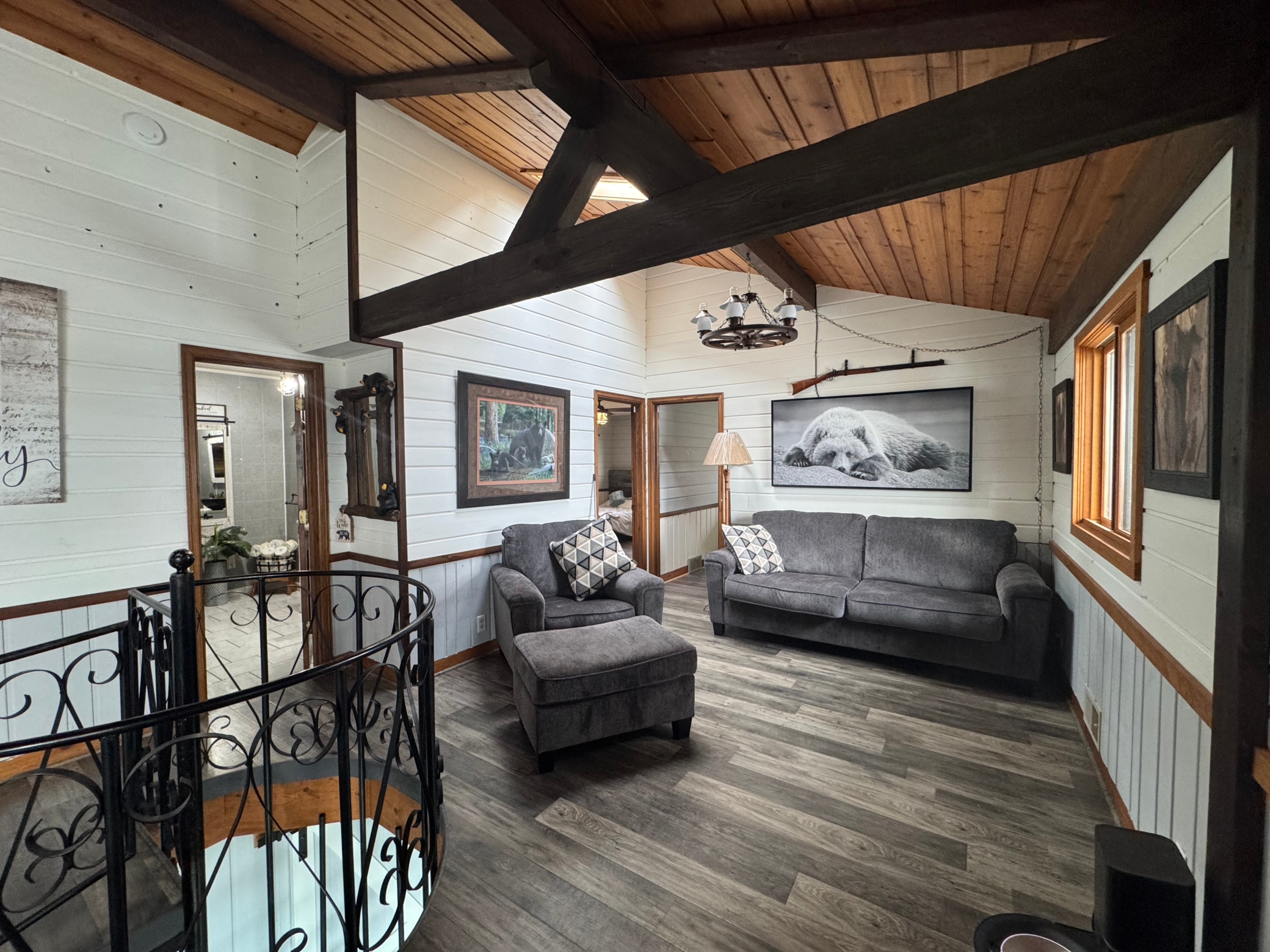 Photo from dining area, in photo livingroom area, 12X14 and 14X11 bedrooms and 3/4 bathroom including walk in shower.