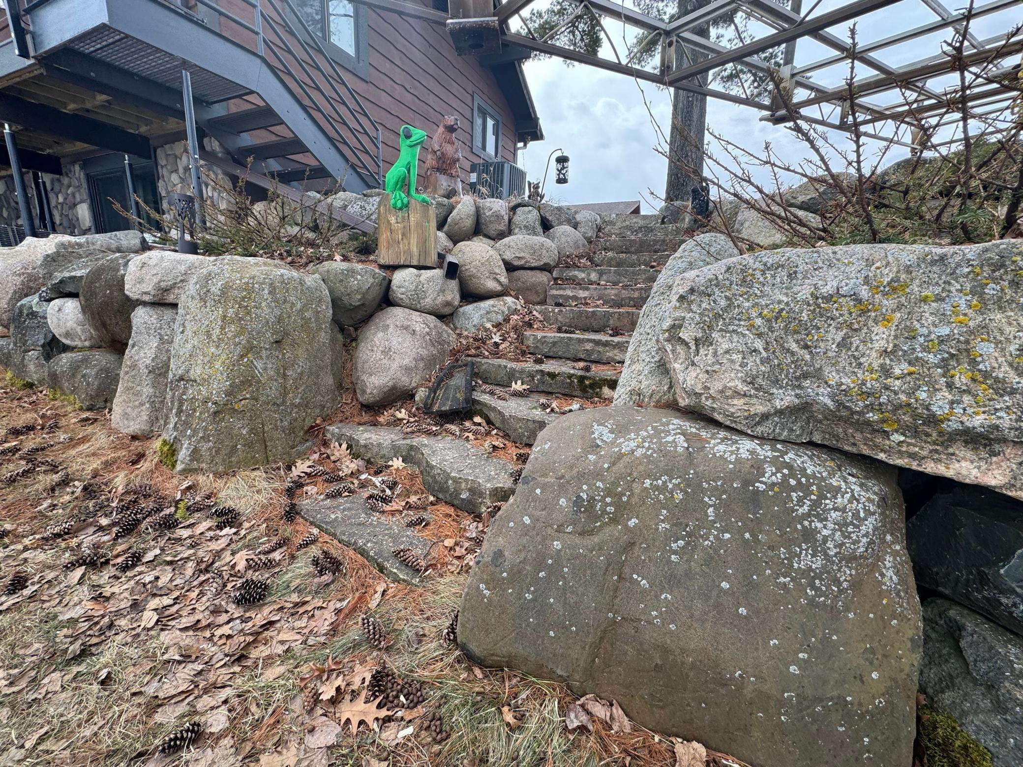Landscaping and retaining wall.