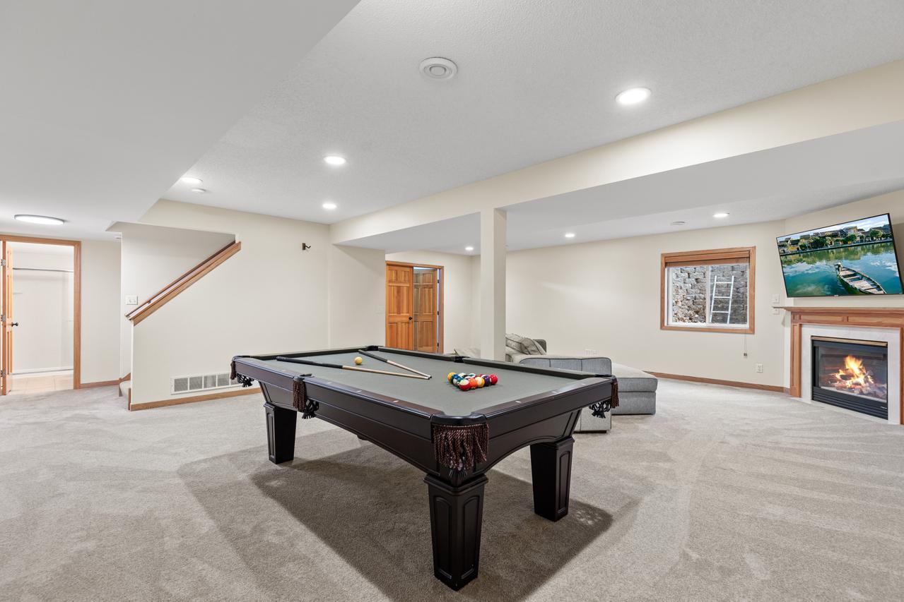 The game room on the lower level is perfectly suited for a pool table.
