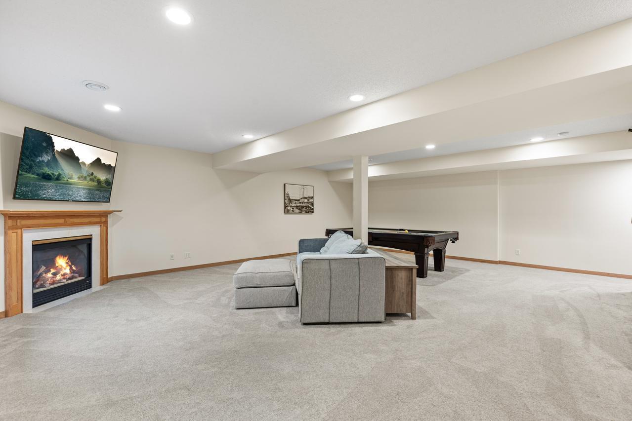 Large lower level with cozy fireplace