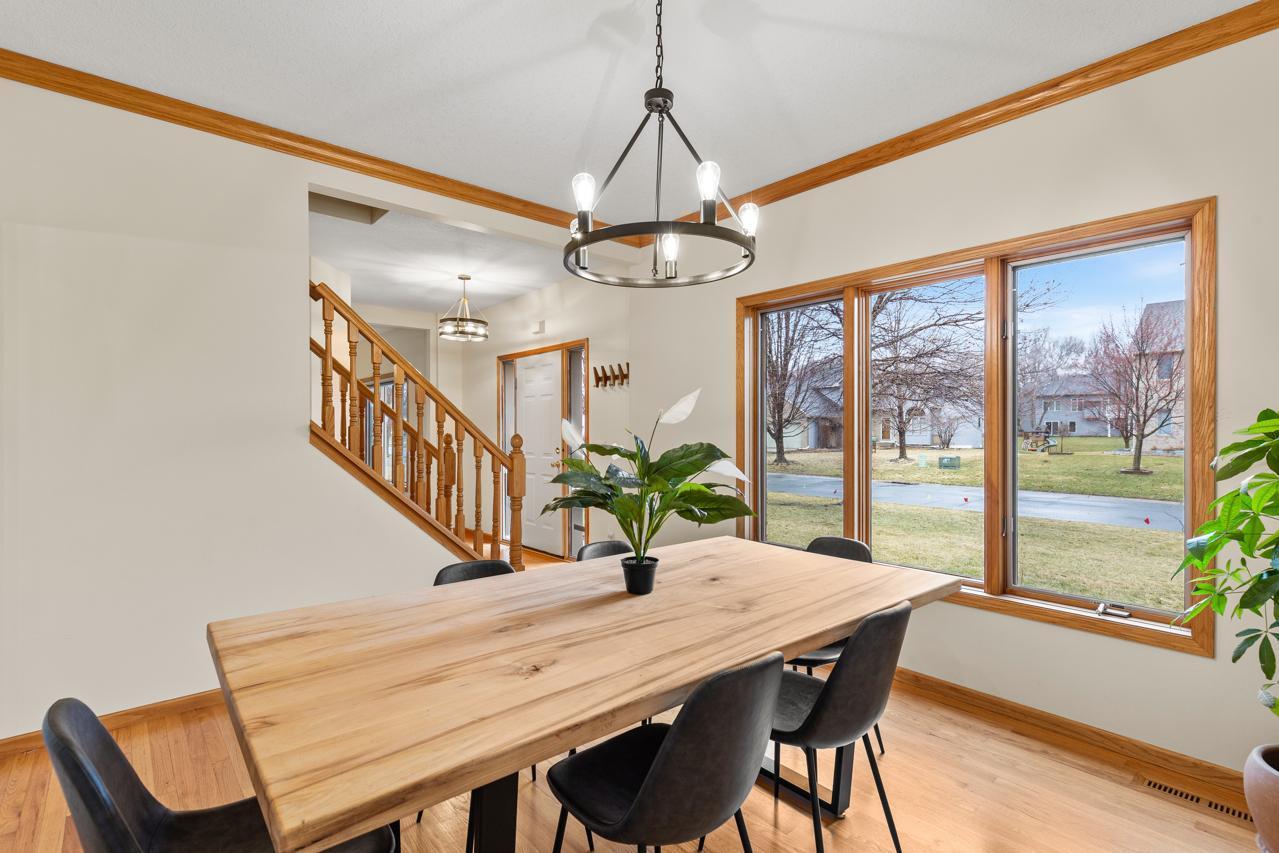 Formal dining room with views of the font yard