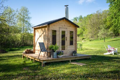 Recently finished in 2025 - A custom sauna with wood-burning stove & adjoining deck!