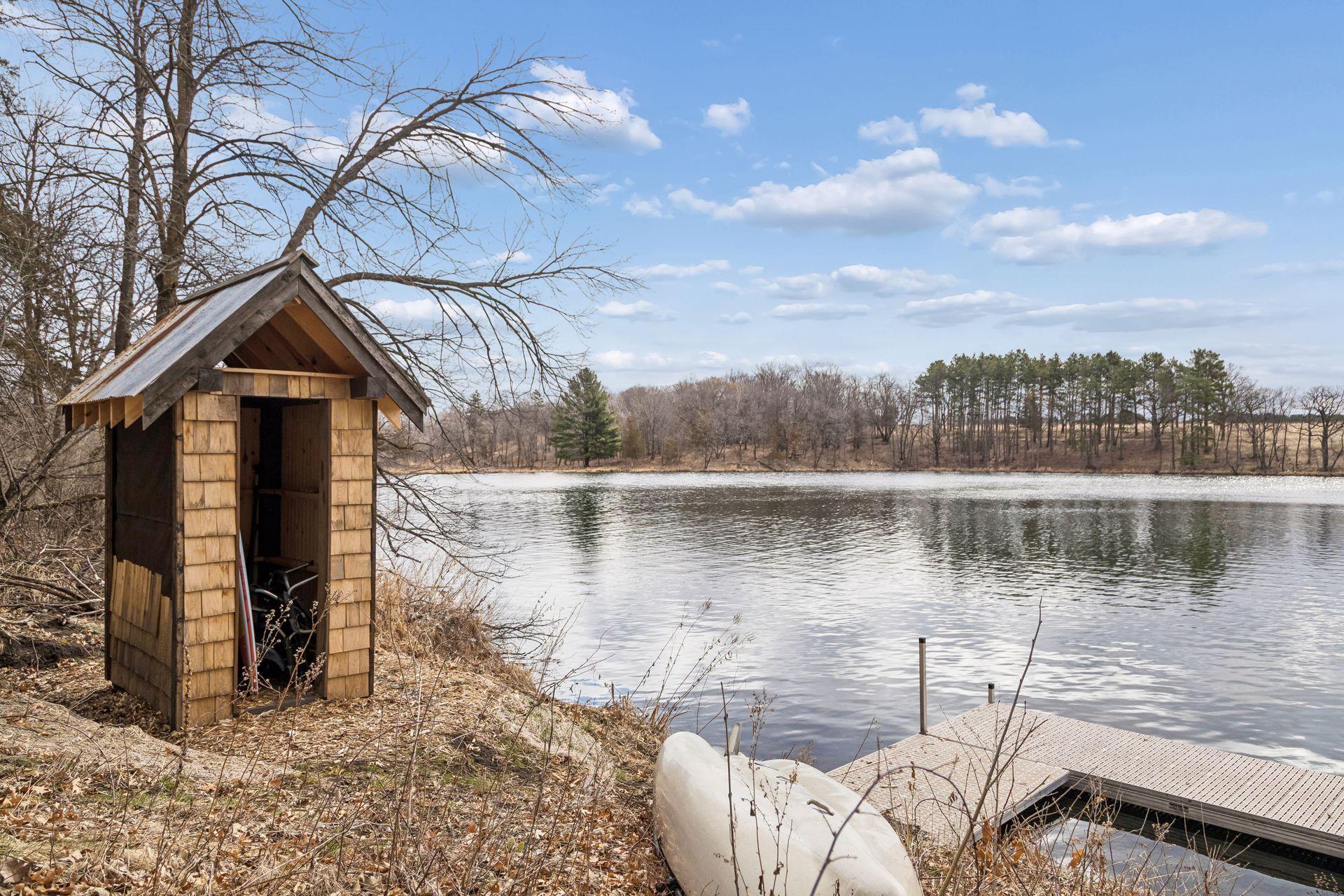 Store your lake floaties and toys in this convenient waterside storage shed!