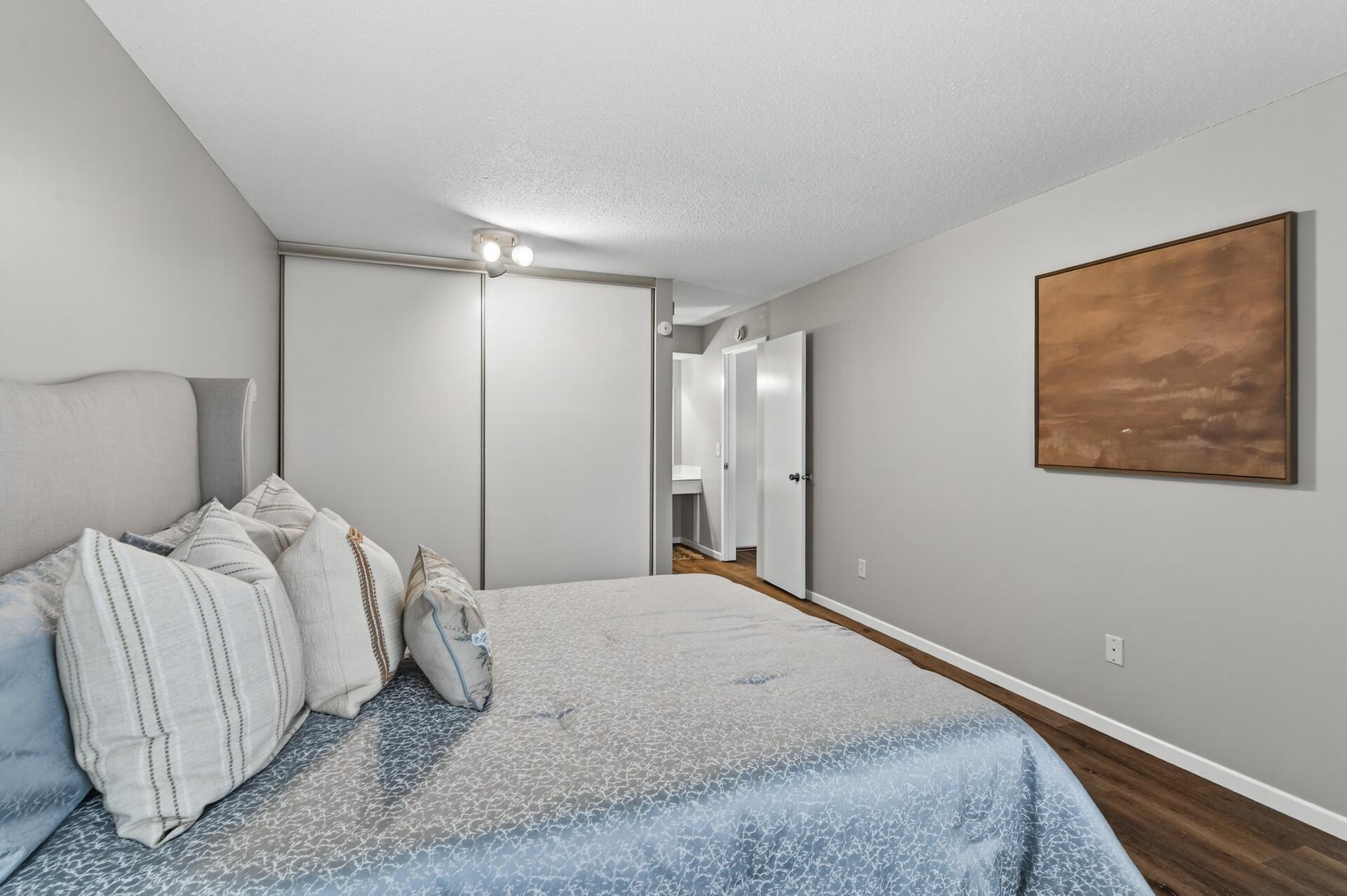 The bedroom has another generously sized closet