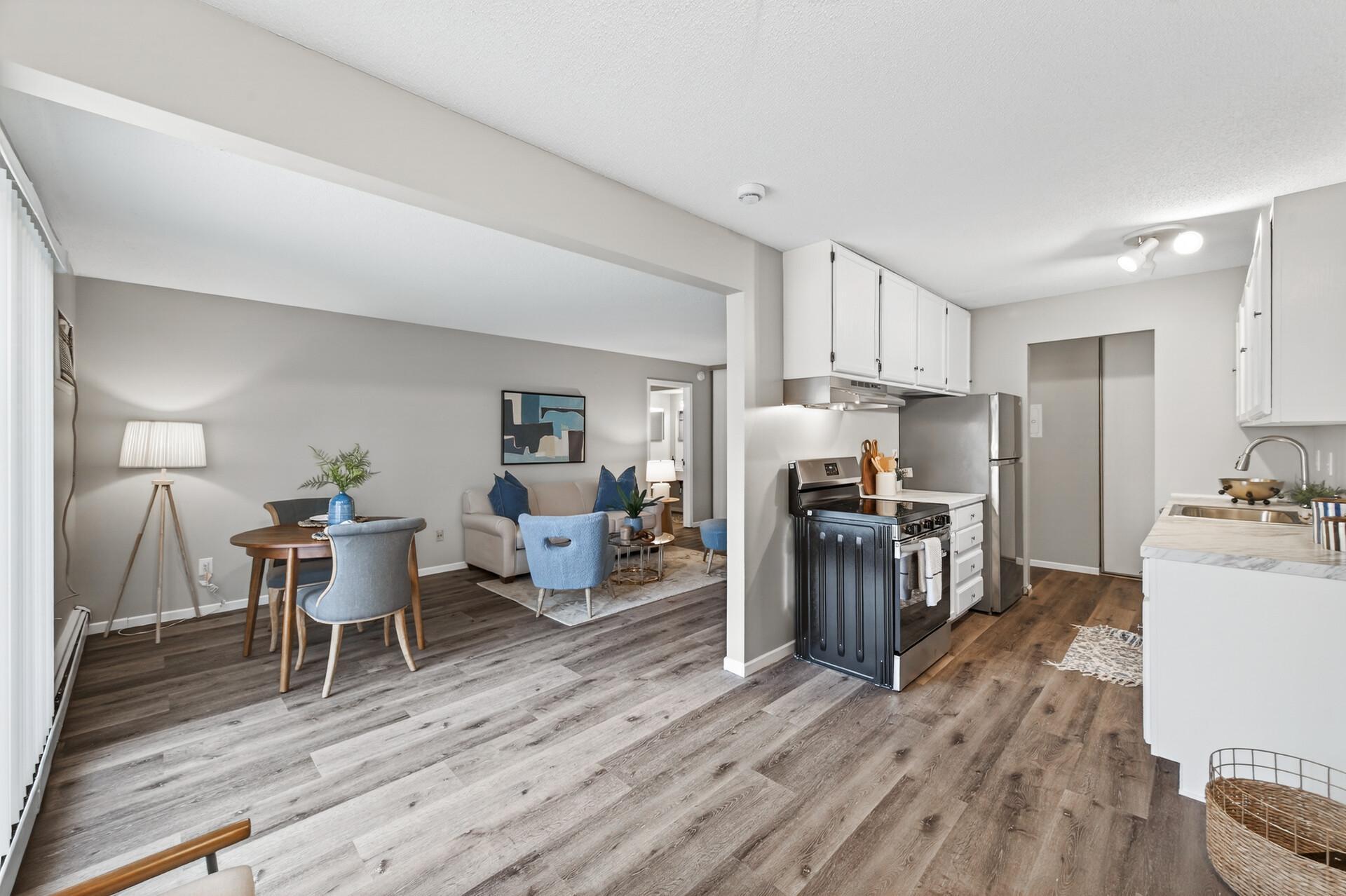 View of the kitchen and main living area